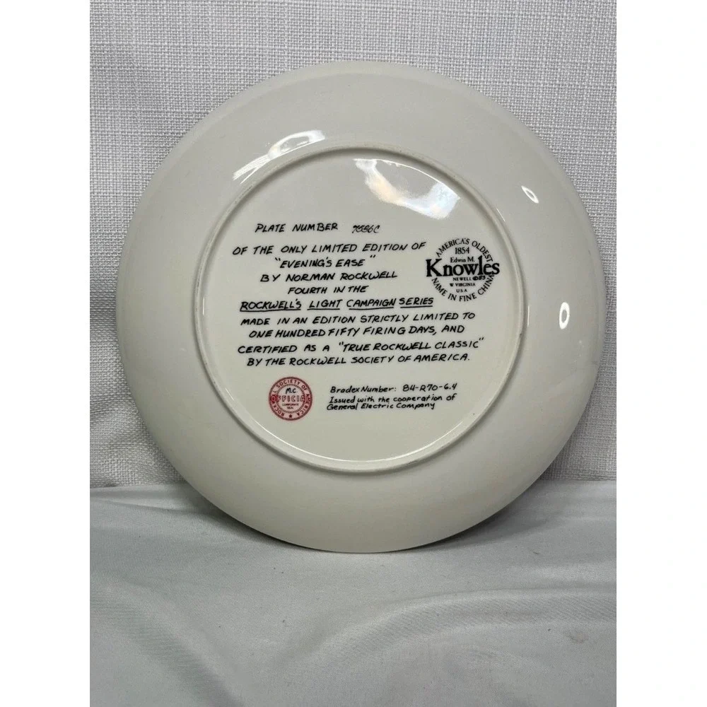 Norman Rockwell Evenings Ease Collector Plate Knowles Light Campaign 7536C 8.5in